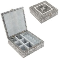 Caixa para jóias com compartimentos e caixa para anéis banhada a prata