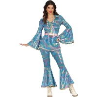 Fantasia estilo disco azul estampada para mulher