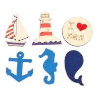 Figuras de madeira do mundo marinho 5 cm - 6 pcs.