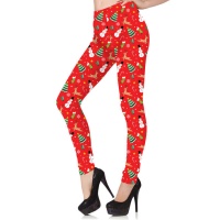 Leggings natalinos vermelhos com boneco de neve