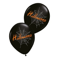 Balões de látex de Halloween com teia de aranha - 6 unidades