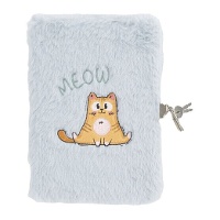 Diário de gato com cadeado de pelúcia cinza de 13 x 19 cm - 1 unidade