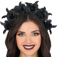 Tiara de flores negras e morcegos