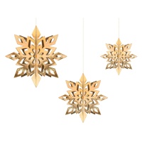 Pendentes floco de neve dourado 3D - 6 unid.