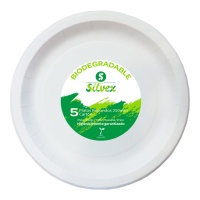 Pratos redondos compostáveis brancos com rebordo - 25 cm - Silvex - 5 unidades
