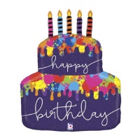 Balão Bolo Feliz Aniversário com velas 76 cm - Grabo