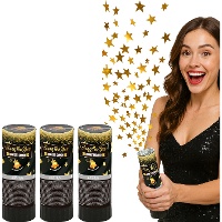 Canhão de confetes de 10,5 cm de estrelas douradas - 3 unidades