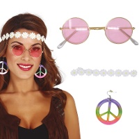 Conjunto de hippie com fita, brincos e óculos