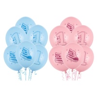 Balões de látex para o primeiro aniversário 30 cm - PartyDeco - 6 unidades
