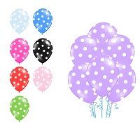 Balões de latex com bolinhas brancas de 30 cm - PartyDeco - 6 unidades
