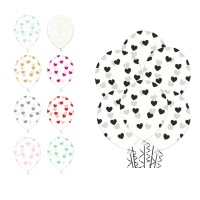 Balões de látex transparente com corações de 30 cm - PartyDeco - 6 unidades