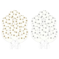 Balões de látex transparentes com estrelas de 30 cm - PartyDeco - 6 unidades