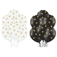 Balões de látex com estrelas douradas 30 cm - PartyDeco - 6 unidades