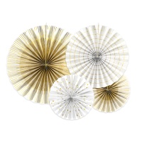 Pendentes redondos em leque branco e dourado - 4 unid.