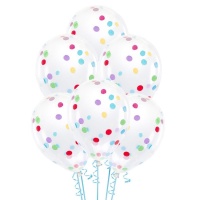 Balões de látex com confettis coloridos 30 cm - PartyDeco - 6 unidades
