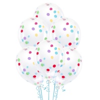 Balões de látex com confettis coloridos 30 cm - PartyDeco - 6 unidades