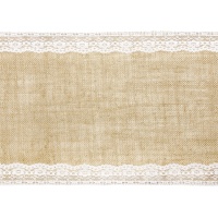 Corredor de mesa de ráfia de 28 cm com renda branca - 2,75 m