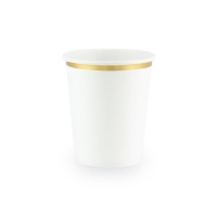 Copos em cartão branco com aro dourado 260 ml - 6 unidades