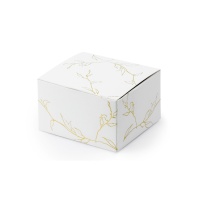 Caixa quadrada branca com ramos dourados de 6 cm - 10 unidades