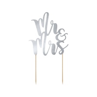 Topper prateado de Mr and Mrs para bolo - PartyDeco