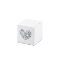 Caixa quadrada branca com coração de 5 cm - 10 unidades