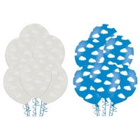 Balões de latex com nuvens brancas 30 cm - PartyDeco - 50 unidades