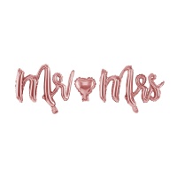 Balão de letras Mr. e Mrs. com coração rosa salmão de 31,5 cm - PartyDeco