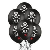Balões de látex pretos com caveiras de piratas de 30 cm - PartyDeco - 6 unidades