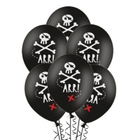 Balões de látex pretos com caveiras de pirata 30 cm - PartyDeco - 6 unidades