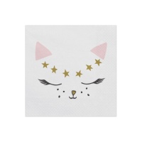 Guardanapos Gato Rosa 16,5 x 16,5 cm - 20 unidades