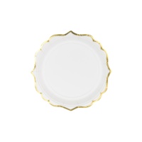 Pratos brancos de 18 cm com rebordo dourado - 6 unid.