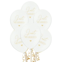 Balão de látex branco Just married 30 cm - PartyDeco - 6 peças