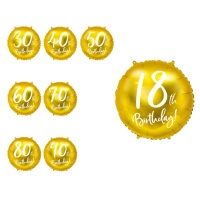 Balão de aniversário dourado com número - 45 cm - PartyDeco