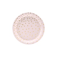 Pratos redondos cor-de-rosa com pontos dourados de 18 cm - 6 unidades