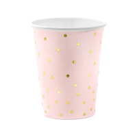 Copos cor-de-rosa pastel com pontos dourados de 260 ml - 6 unidades
