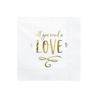 Guardanapos Love brancos 16,5 x 16,5 cm - 20 unidades