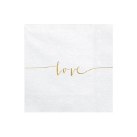 Guardanapos brancos com Love dourado 16,5 x 16,5 cm - 20 unid.