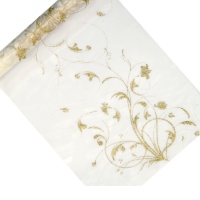 Corredor de mesa de organza de 36 cm com ramos dourados - 9 m