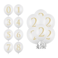 Balões de látex branco com número dourado de 30 cm - PartyDeco - 50 unidades