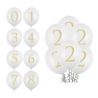 Balões de látex brancos com número dourado 30 cm - PartyDeco - 50 unid.