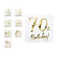 Guardanapos Happy Birhtday Golden de 16,5 x 16,5 cm - 20 unidades