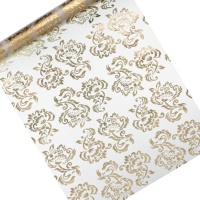 Corredor de mesa em organza de 36 cm com motivos dourados - 9 m
