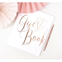 Livro de honra livro de assinaturas branco com letras cor-de-rosa douradas