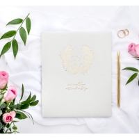 Livro de assinaturas com insígnia cinzenta clara e dourada