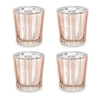 Suporte de vela de copo de vidro rosa-salmão de 5,5 x 6 cm - 4 unidades