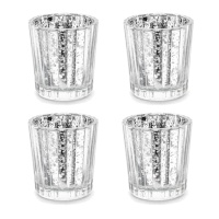 Suporte de velas de vidro em copo prateado de 5,5 x 6 cm - 4 unidades