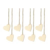 Etiquetas para presentes de coração de madeira com fio - 10 unidades
