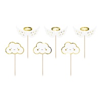 Palitos para cupcakes com nuvens e asas - 6 unid.