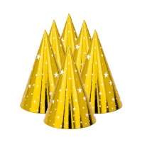 Chapéu de festa dourado com estrelas - 6 unidades