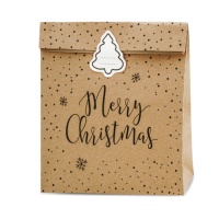 Saco de presente de papel kraft Merry Christmas com pontinhos de 25 x 11 x 27 cm - 3 unidades